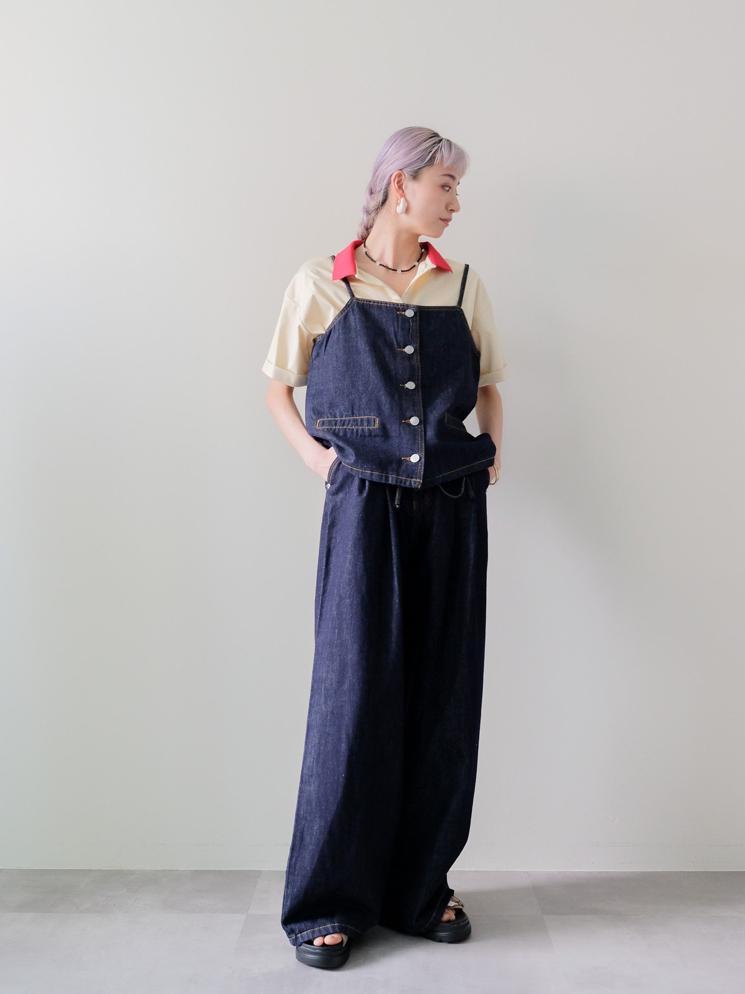 Contrast Polo Top(配色ポロトップス)[601576]yellow×red