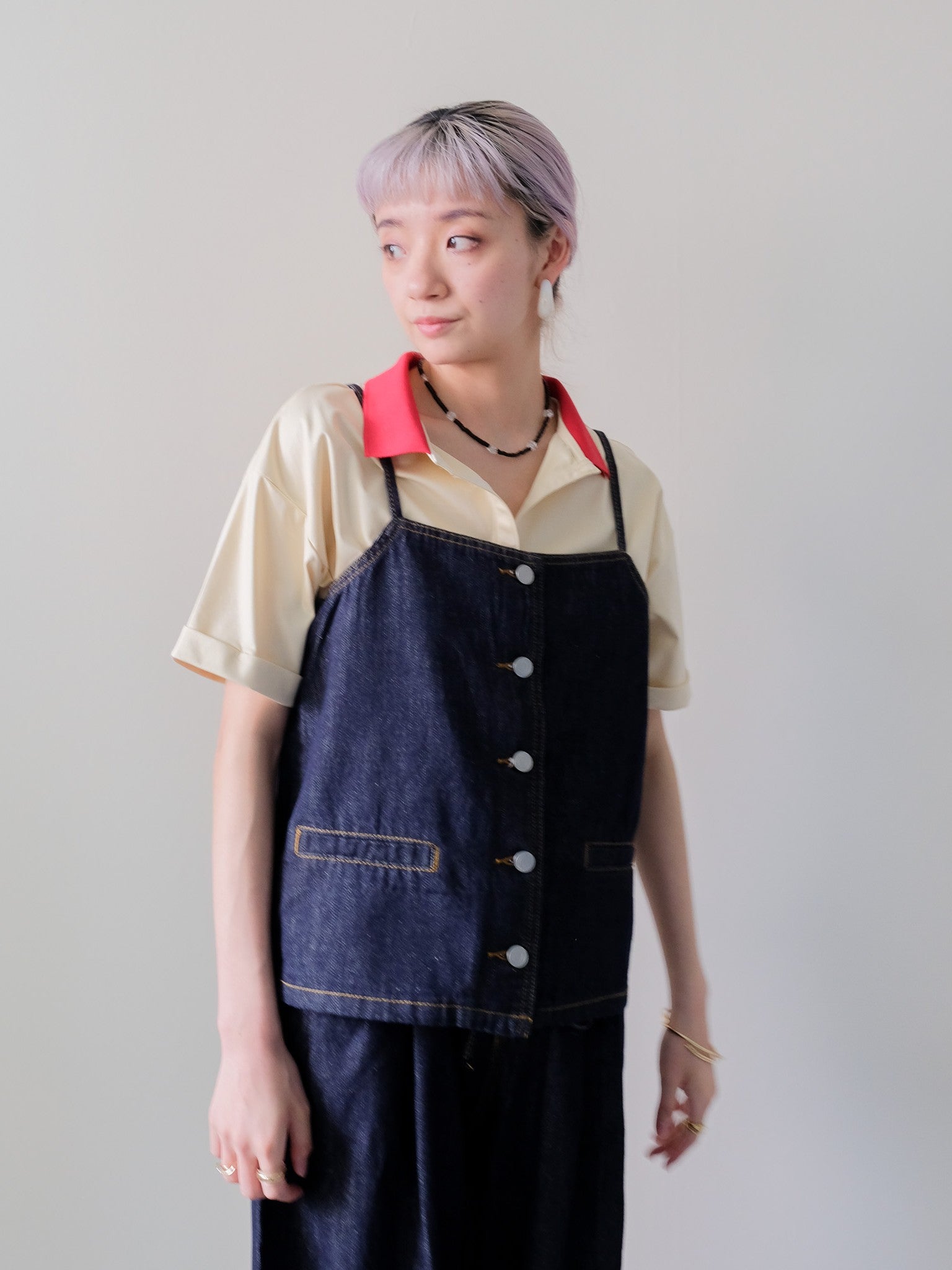 Contrast Polo Top(配色ポロトップス)[601576]yellow×red