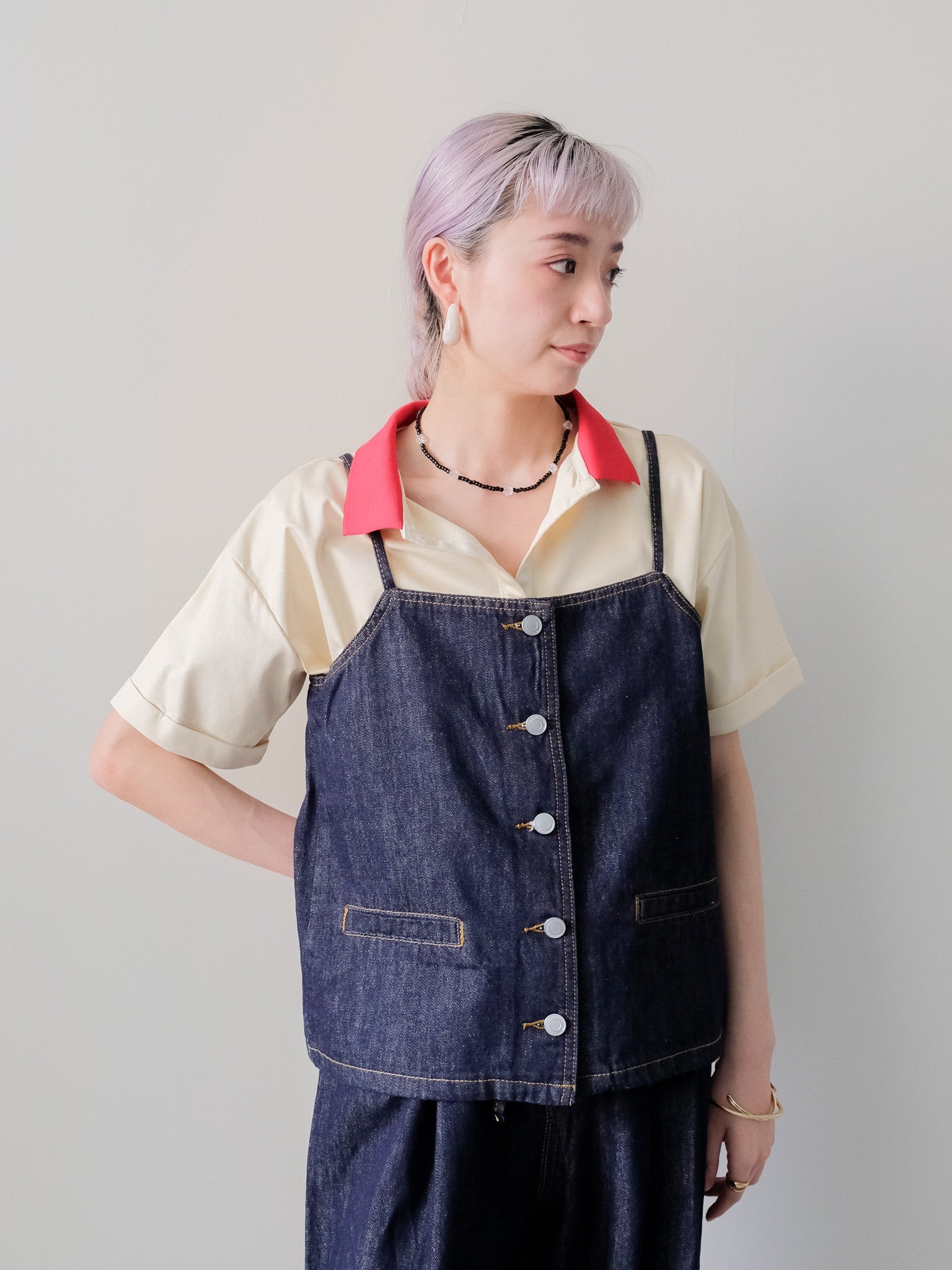Contrast Polo Top(配色ポロトップス)[601576]yellow×red