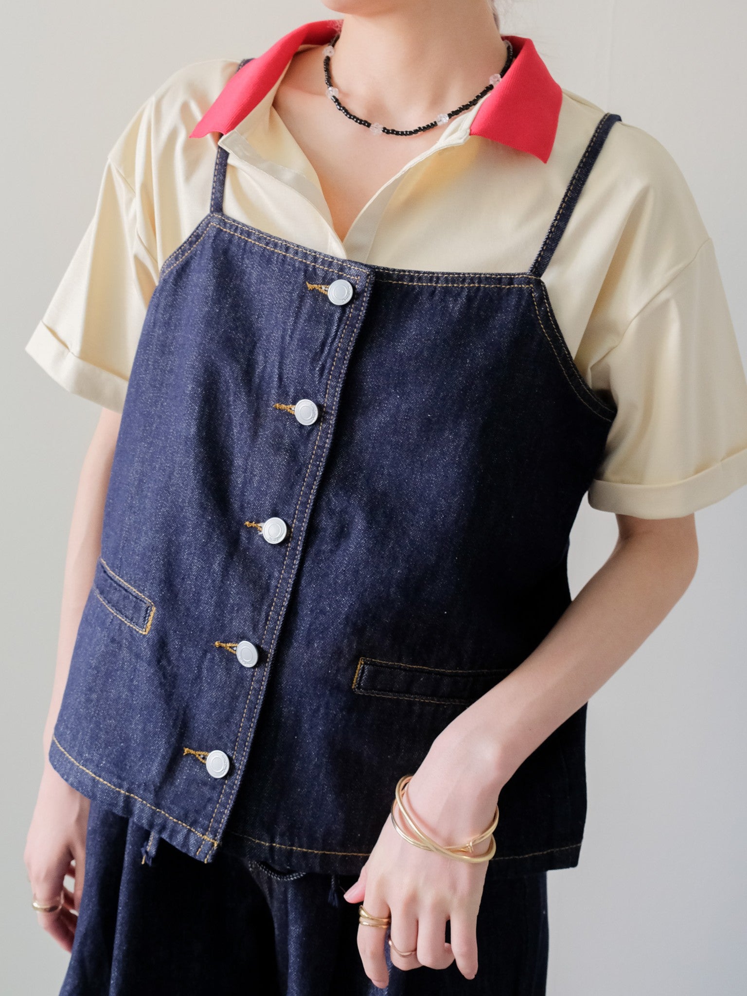 Contrast Polo Top(配色ポロトップス)[601576]yellow×red