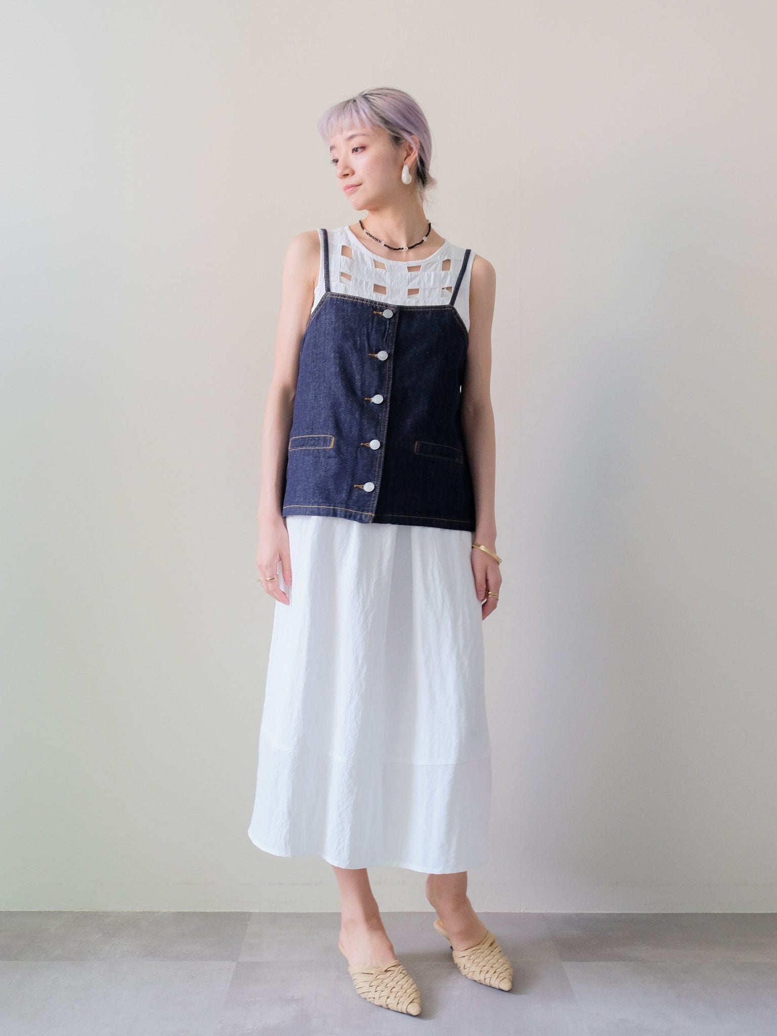 Cutwork Tuck Long Dress(カットワークタックロングワンピース)[601629]off