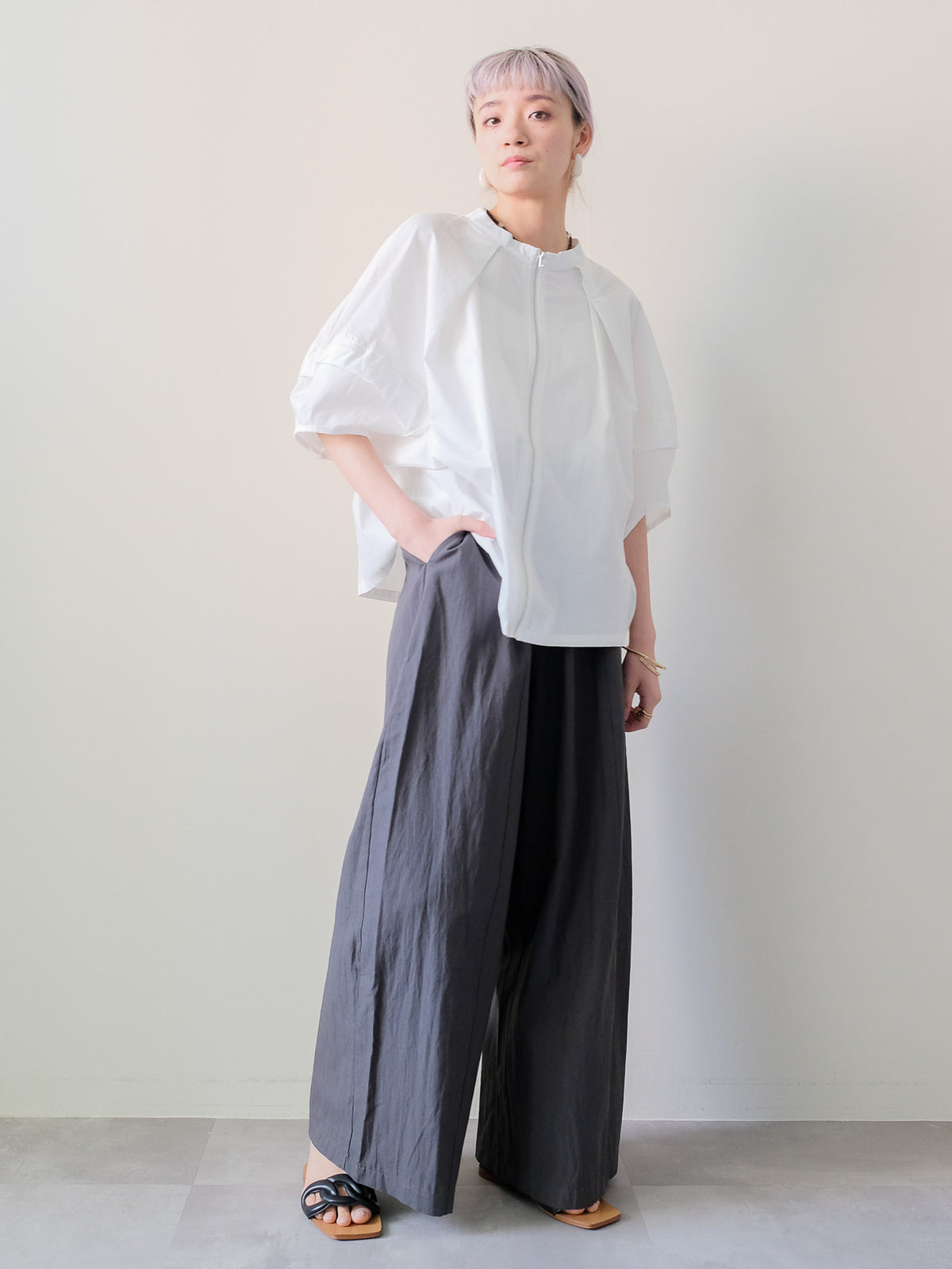 Easy Tuck Wide Pants(イージータックワイドパンツ)[601615]charcoal