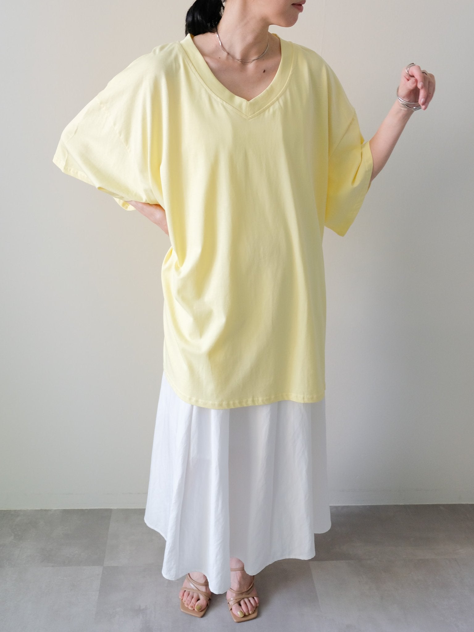 Loose V-neck Half Sleeve T-shirt(ルーズVネックハーフスリーブTシャツ)[601598]yellow