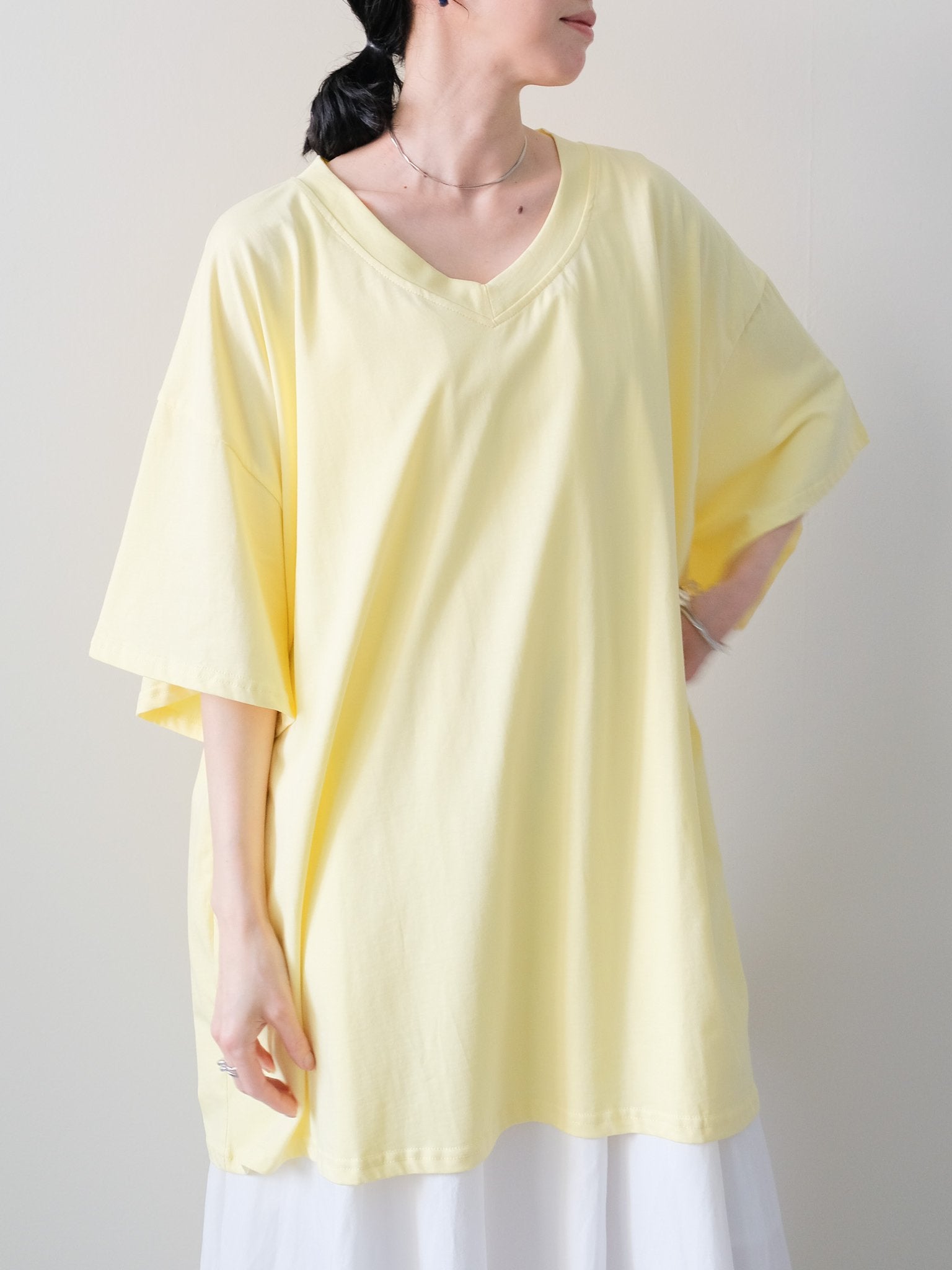 Loose V-neck Half Sleeve T-shirt(ルーズVネックハーフスリーブTシャツ)[601598]yellow