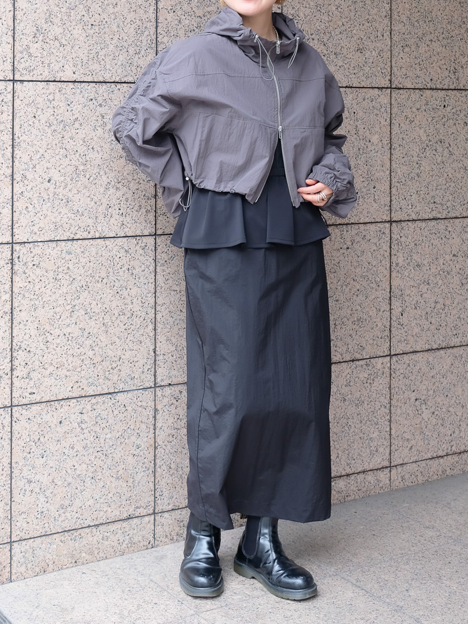 異素材ペプラムミリタリーライクワンピース[601454]black