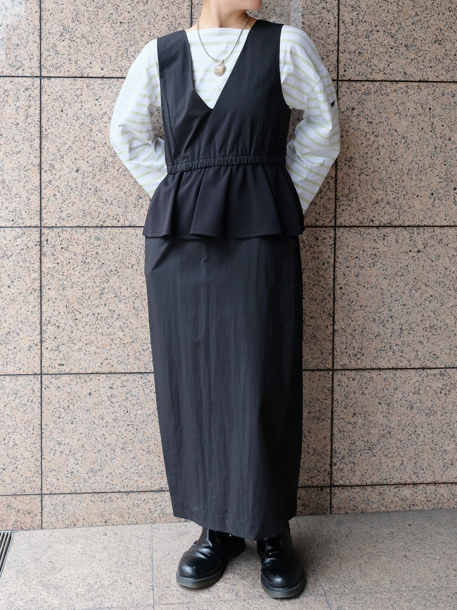 異素材ペプラムミリタリーライクワンピース[601454]black