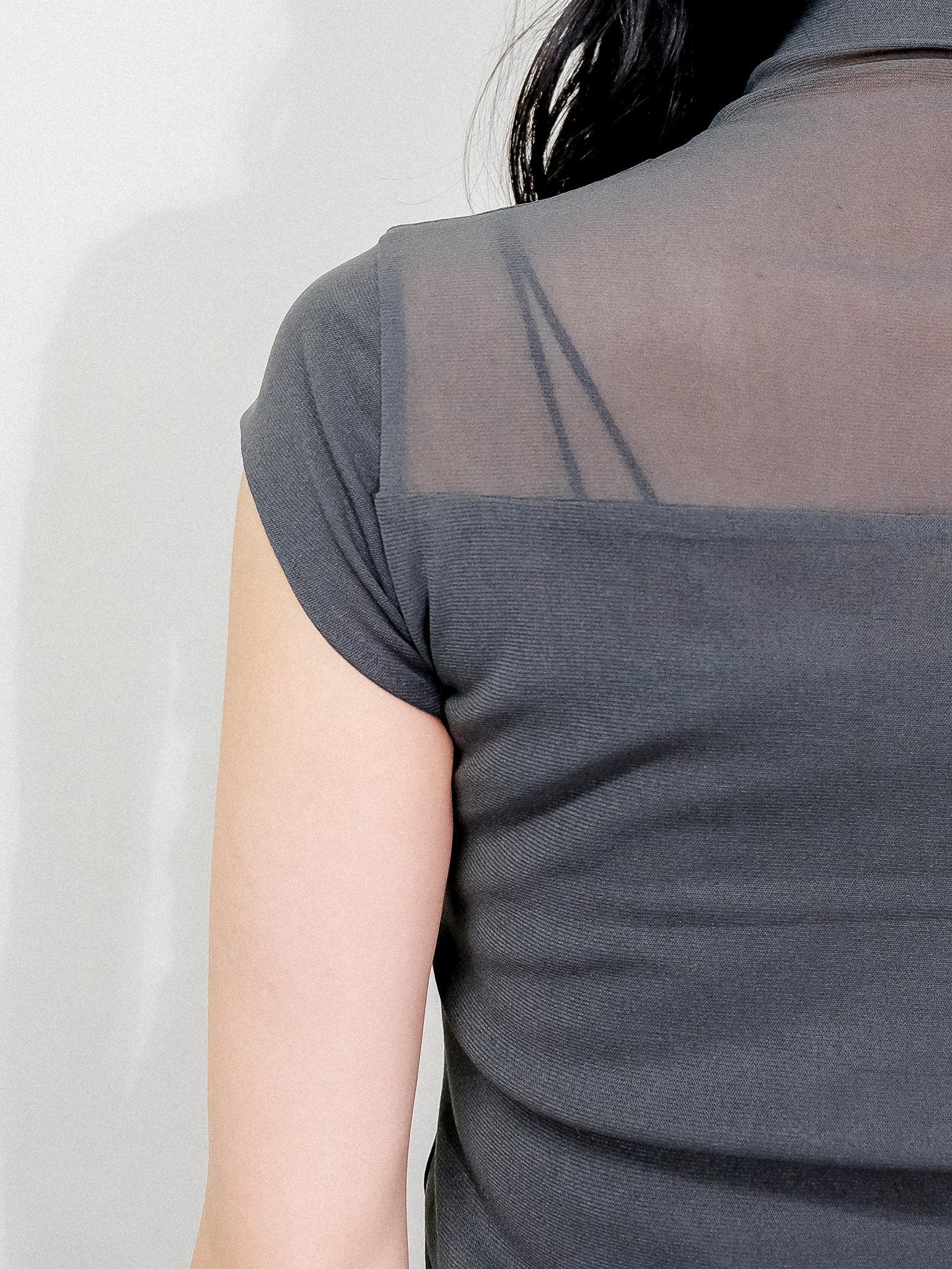 Sheer High Neck Top [603399] khaki(35)