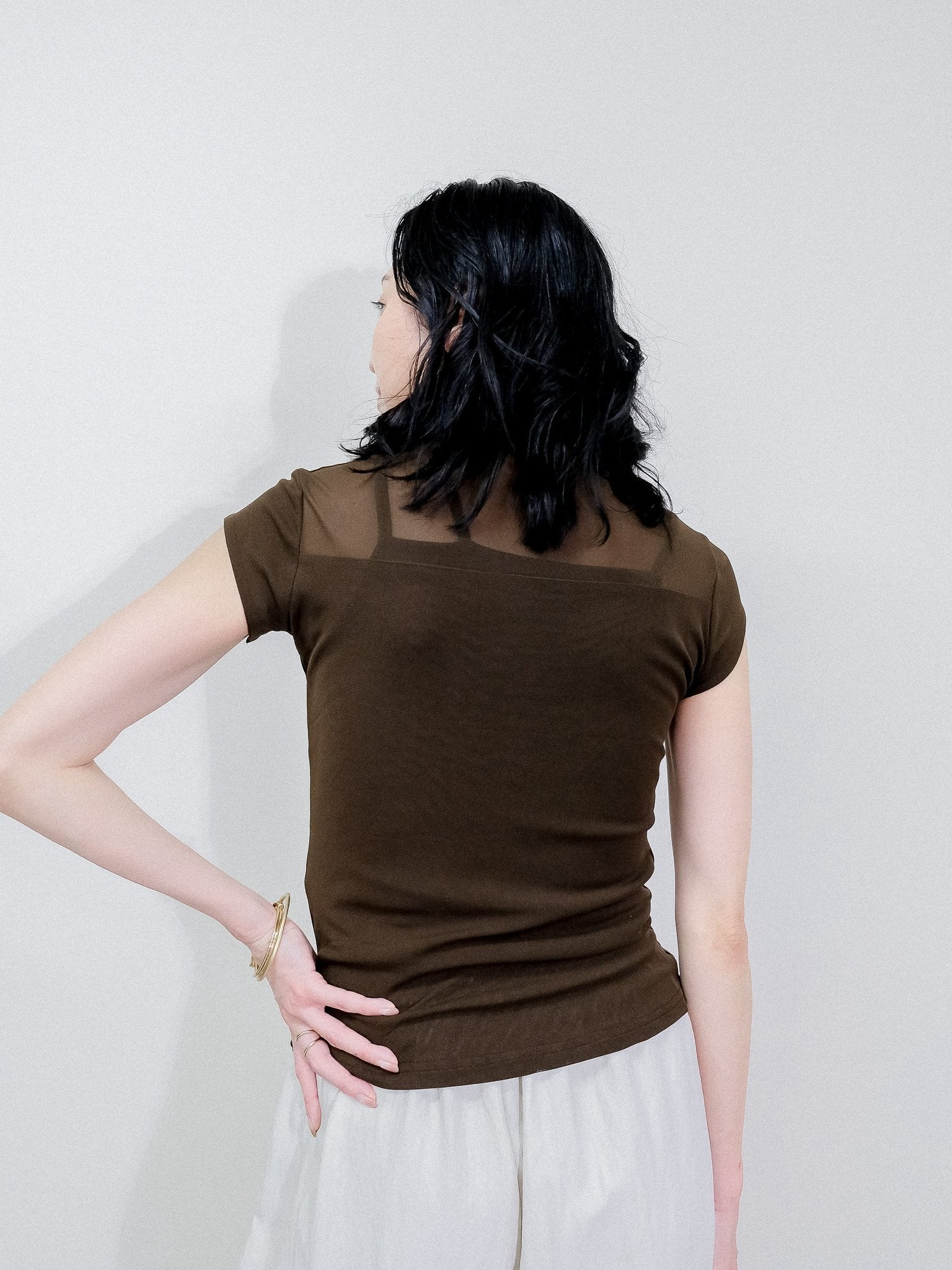 Sheer High Neck Top [603399] brown(60)