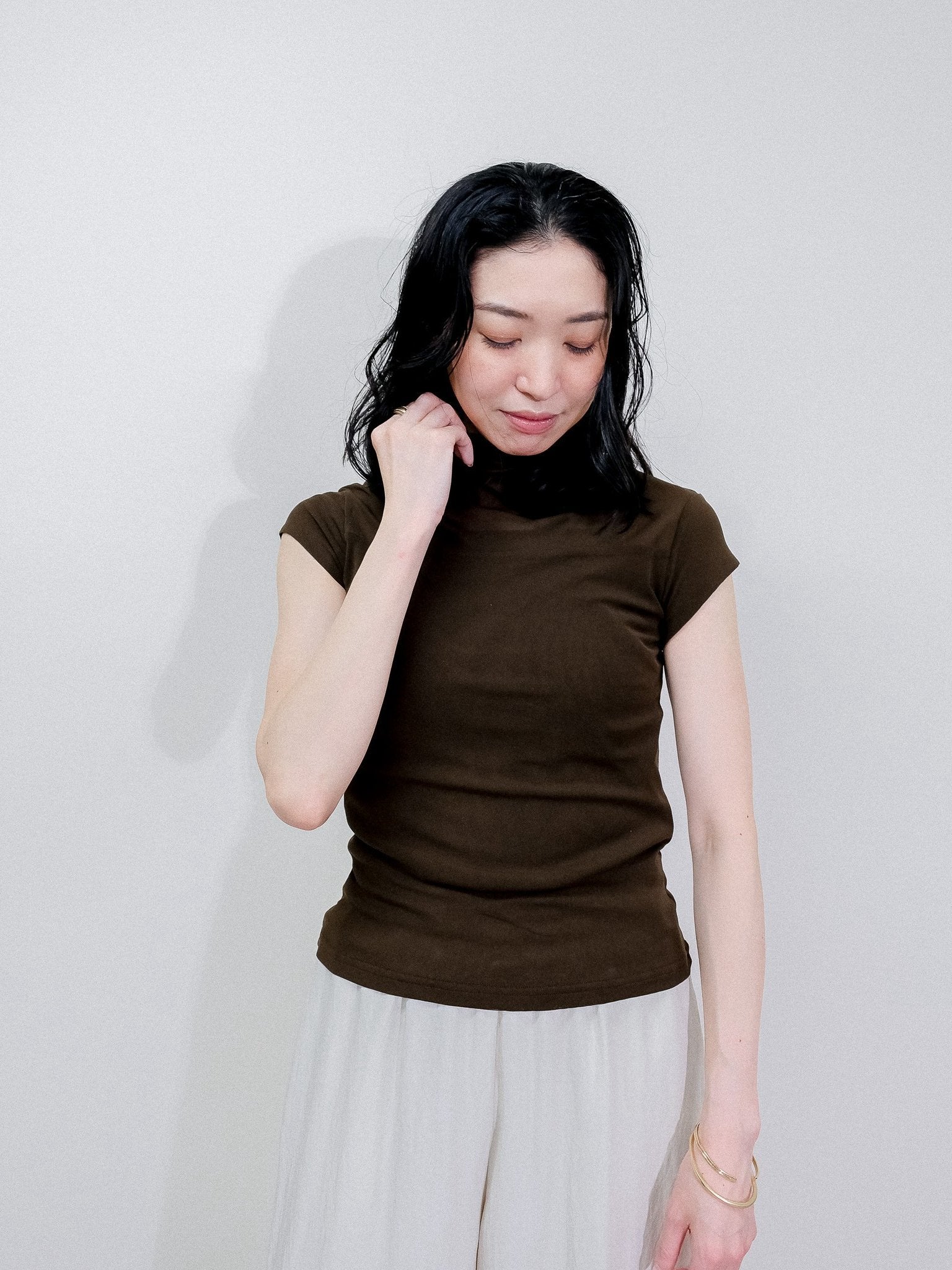 Sheer High Neck Top [603399] brown(60)