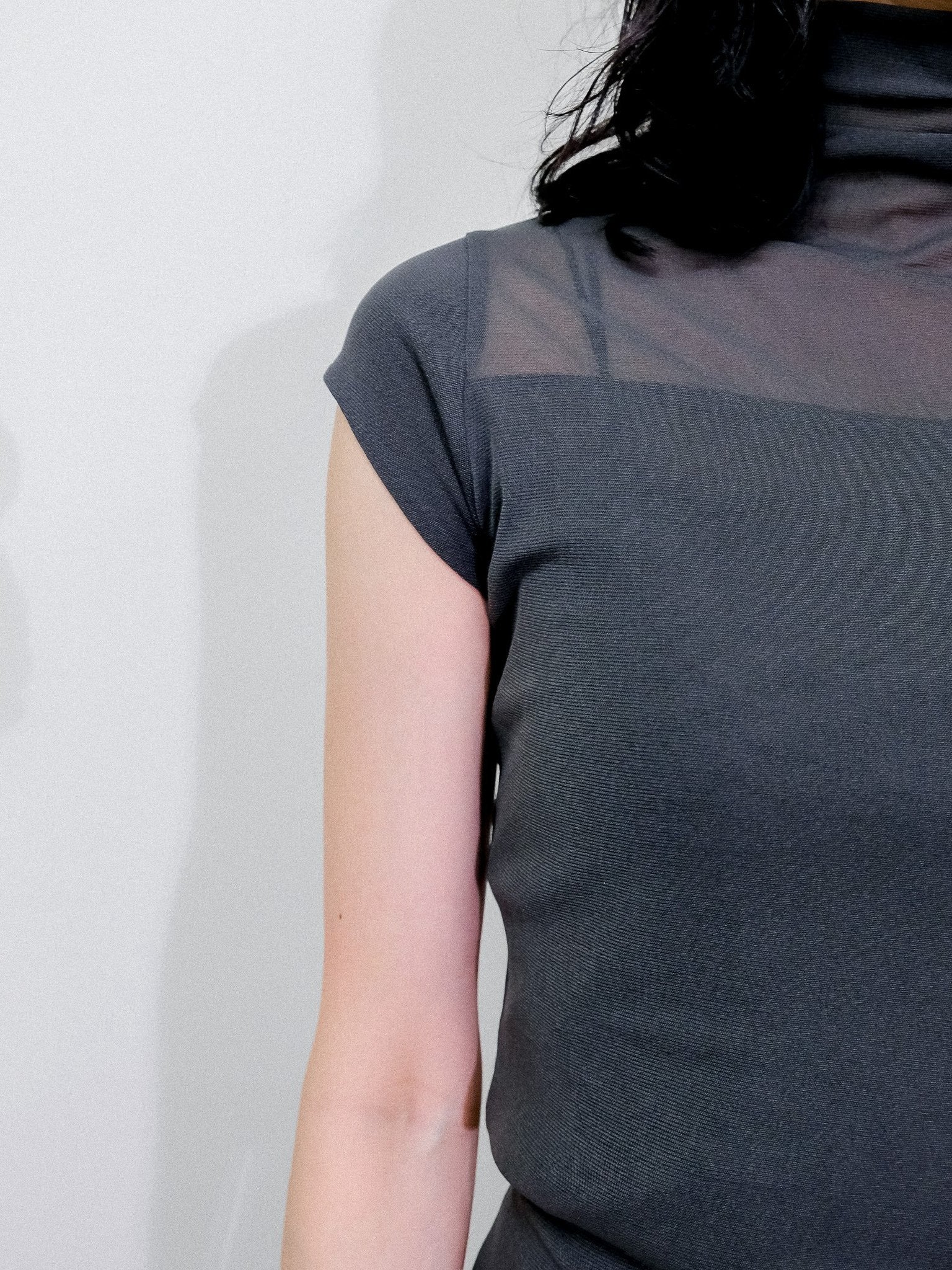 Sheer High Neck Top [603399] khaki(35)