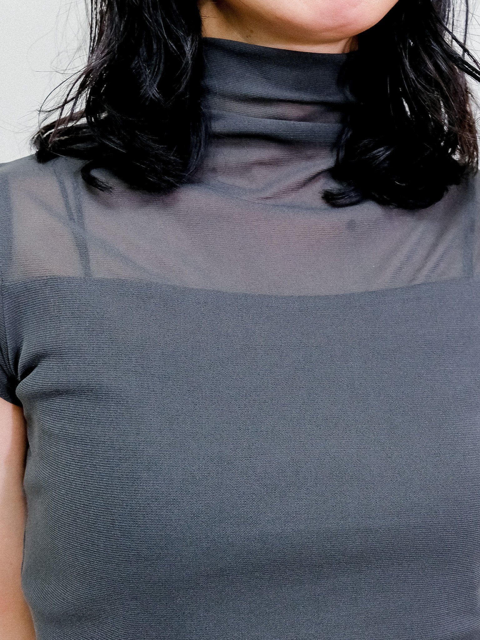 Sheer High Neck Top [603399] khaki(35)